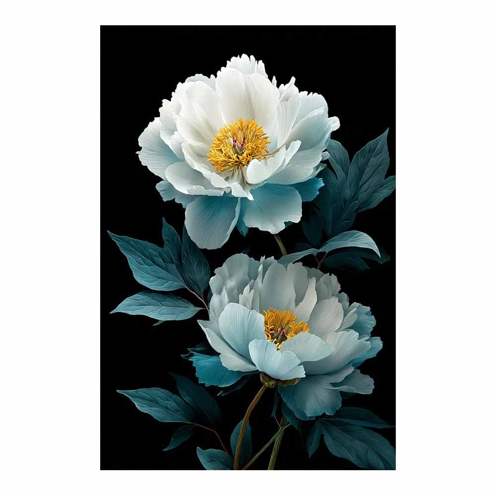 HOQIU Flower Posters Teals Whites Peony Print modern canvas wall art, decorative paintings, canvas painting wall art for Home Decor.(Multicolor)-40x60cm Unframed