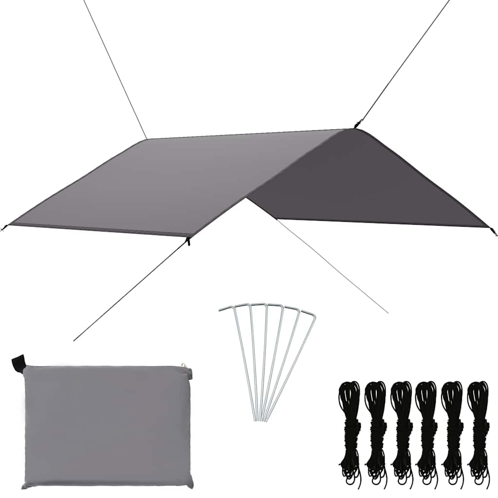 Tarp outdoorowy 4 x 4 m, szary, odporna na promieniowanie UV tkanina poliestrowa, uniwersalny dach ochronny, łatwy do ustawienia, łącznie z 6 śledziami i linami, idealny na kemping, do ogrodu