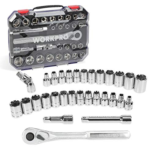 WORKPRO Socket Set, 30-Piece 1/2" Drive Socket Set with Quick-Release Ratchet, Metric and SAE for Auto Repairing & Household, W003071A