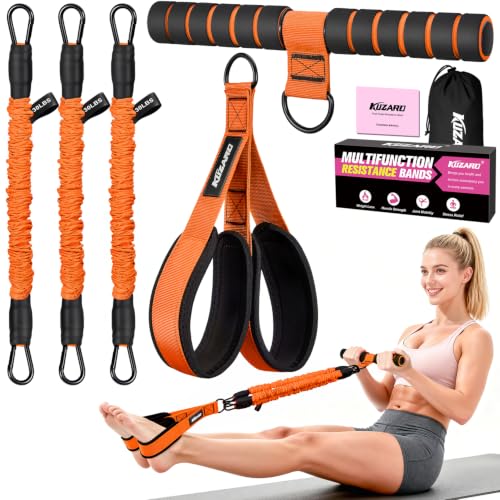 Image of Upgraded Multifunction Pedal Resistance Band with Handle, 3 Tube Adjustable Resistance Bands for Abdomen, Waist, Arm, Core /ABS, Leg Workout - Sit Up Exercise Equipment for Women