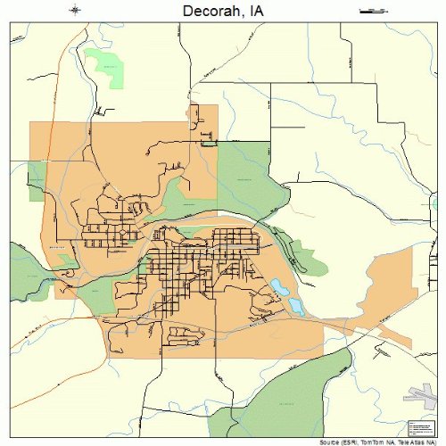 Large Street & Road Map of Decorah, Iowa IA Printed poster size wall