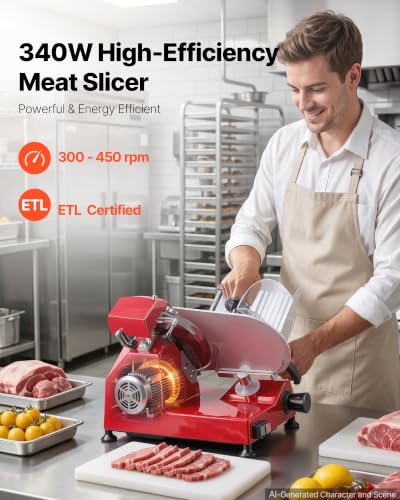 Image of VEVOR Commercial Meat Slicer 340W Electric Deli Food Slicer 10 inch Blade