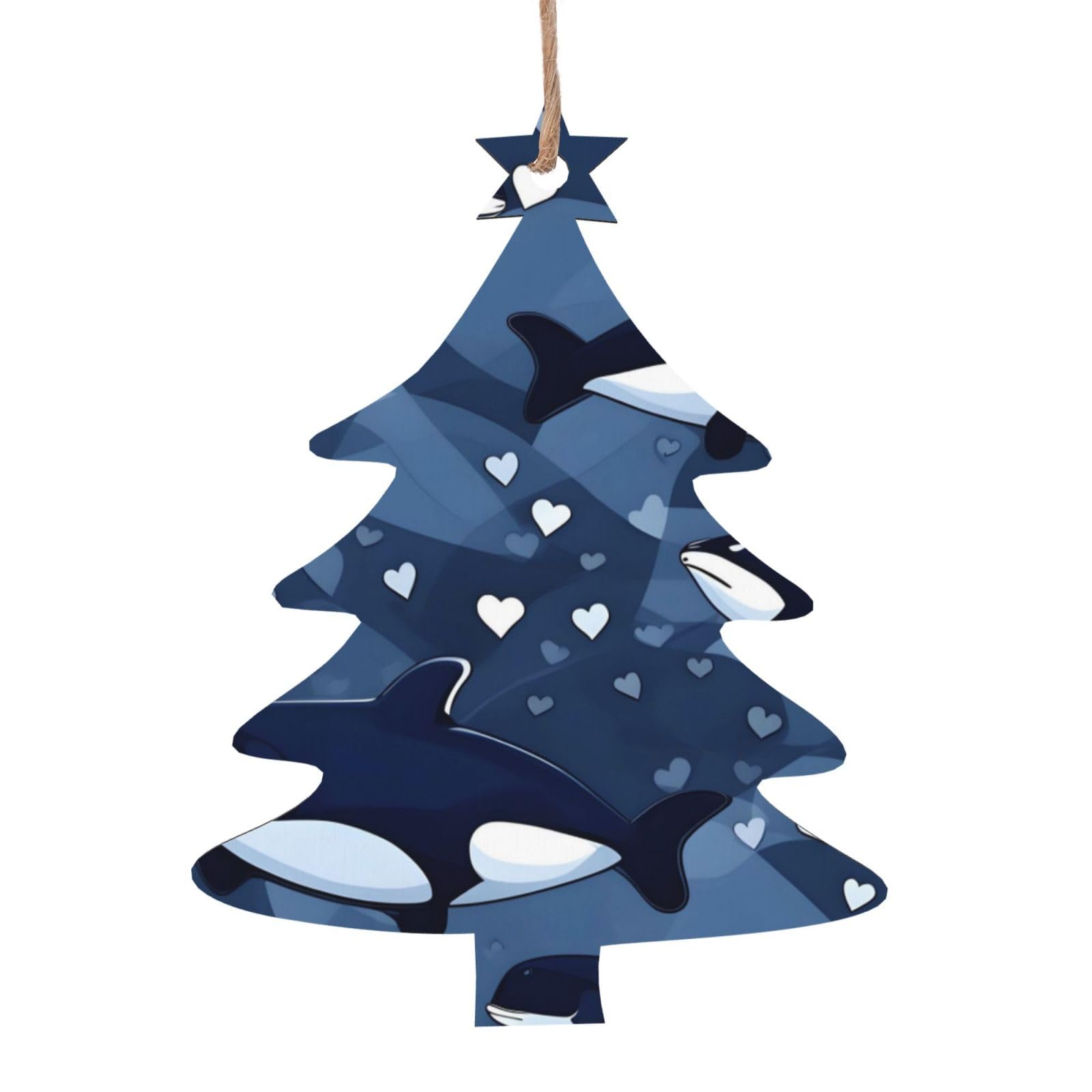 Blue Killer Whale Printed Christmas Wooden Pendants, Simple and Environmentally Friendly, Holiday decorationsã€‚