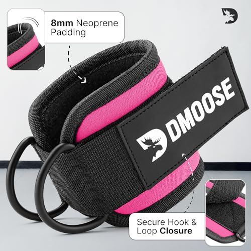 Image of DMoose Ankle Strap for Cable Machine - One Size Fit with Premium Padding, Workout Kickback Ankle Cuffs, Ankle Bands for Working Out, Booty Workouts, Leg Extension, Hip Abductors & Lower Body Exercises