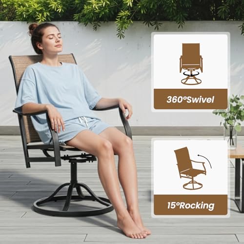 Image of Soohow Patio Dining Set for 4, 5-Piece Round Outdoor Dining Set 4 x Swivel Patio Chairs and 41 inch Round Outdoor Dining Table with 1.57 inch Umbrella Hole, Wood-Like, for Poolside, Backyard