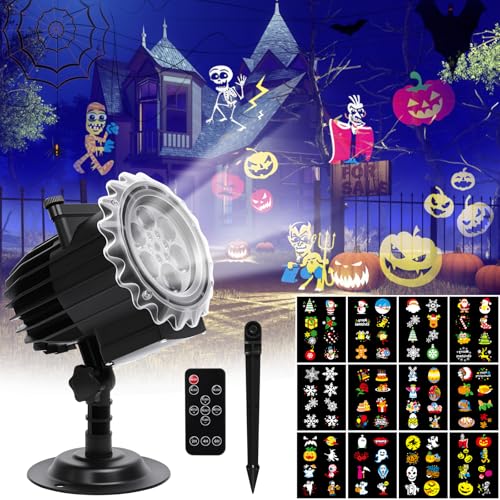 Décoration Halloween, CIXMUS 96 Motifs Projecteur Halloween Exterieur, Lampe Projecteur LED de Noël Intérieur avec Télécommande et Minuterie, Étanche Lampe Projecteur pour Fête Cotillons Nouvel An