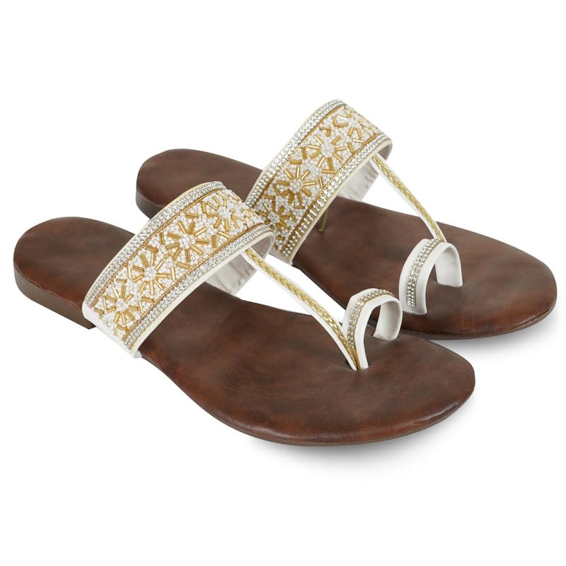 Image of DFR Flip Flops for Women Daily Use Comfortable Ethnic Embroidered Girls Slippers flipflops chappals