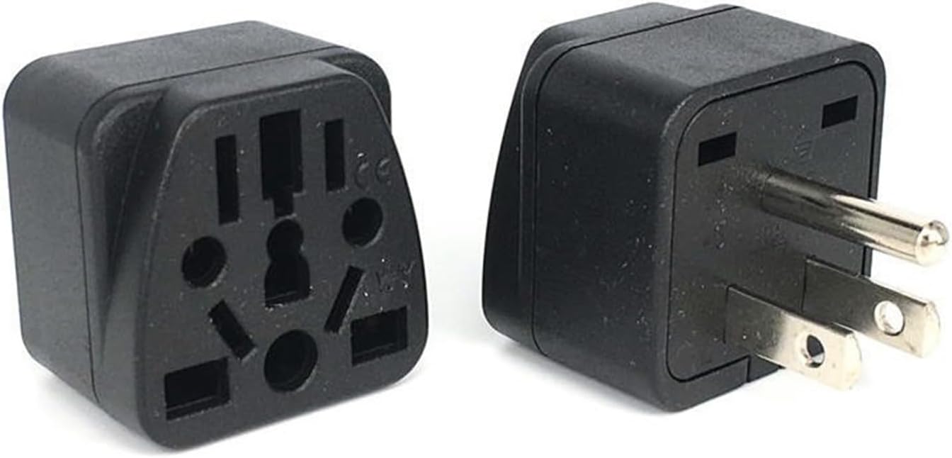 GRLRCR 2-Pack US Travel Plug Adapter, EU to US Plug Adapter, Universal EU UK AU CN JP to USA (Type B), Grounded 3 Prong Wall Outlet Power Converter, Black