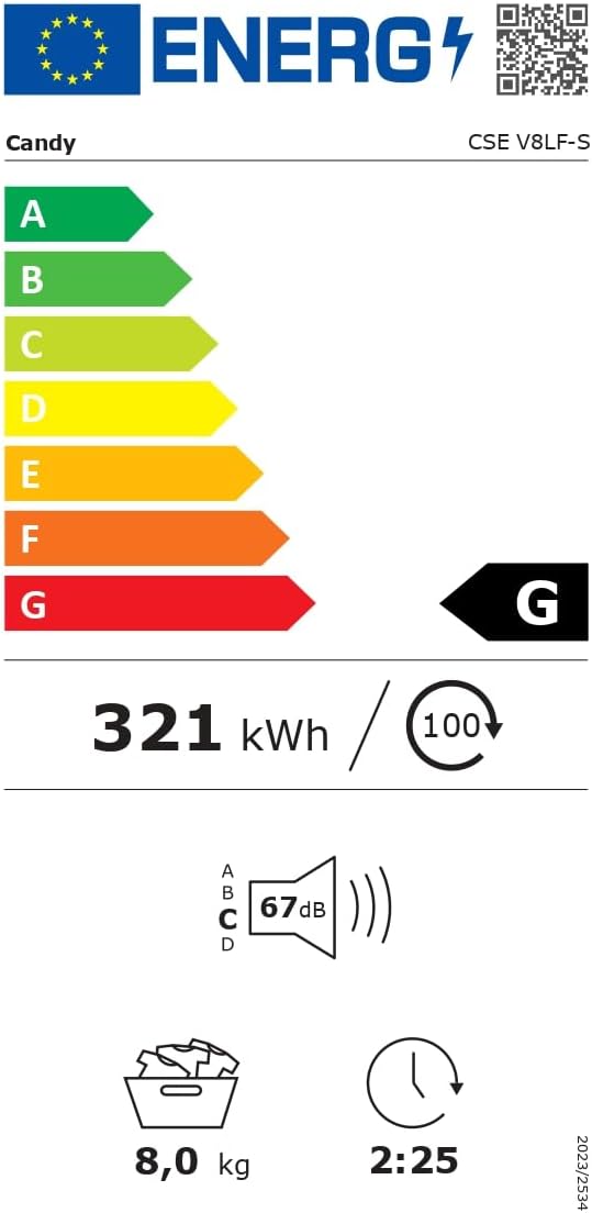 EU Energy Label for Candy Smart CSE V8LF-S Tumble Dryer