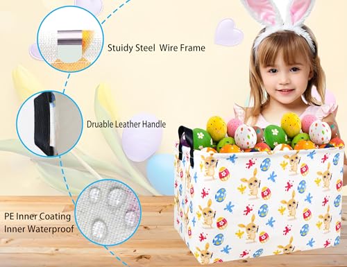 Image of Rectangle Empty Easter Baskets Boy Large Toy Storage Bin Girls collapsible Hamper Waterproof Canvas Box Kid Gifts Spring Decor( Graffiti Egg )