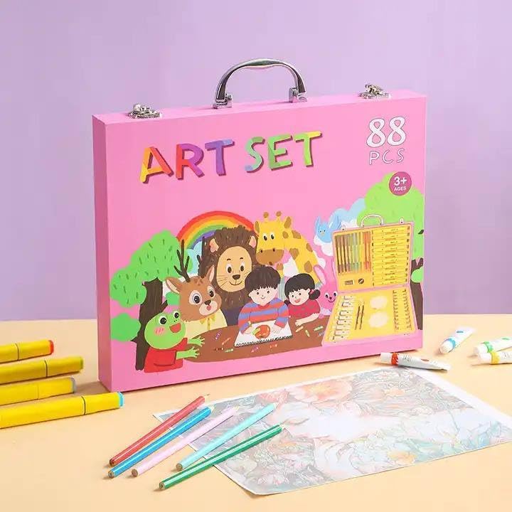 RJKD New 88 Pcs Portable Art Painting Color Kit Art Supplies Includes Watercolor Oil Pastels Pens Colored Pencils Watercolours More For Girls Boys Adults Artist (Pack of 1_MultiColor)