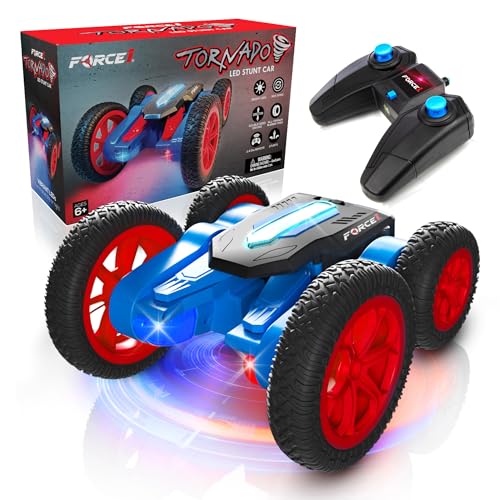Force1 Tornado Red LED Remote Control Car for Kids- Double Sided Driving Fast RC Cars 360 Flips, Outdoor 4WD Off Road Stunt RC Car, All Terrain Tires, RC Crawler Rechargeable Battery, 2.4GHz Remote