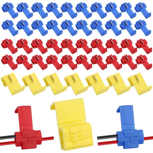 TENTHPEO 100 Stück Stromdieb Kfz Abzweigverbinder Set T-Tap (0.5-6mm) Schnellverbinder Quickverbinder Wasserdicht für Auto und Motorrad (Rot Blau Gelb)