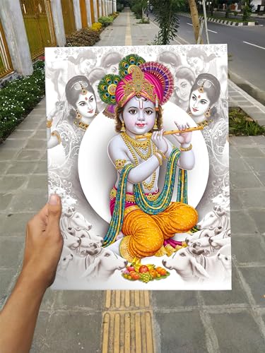 Image of Baby Krishna photo for pregnant women Set of 4 A3 12x18 Inch - Bal Krishna Posters - Baby Krishna Wall Decor - Bal Gopal Poster for Pregnant Women - baby wallpaper for pregnant women - Sri Krishna Images