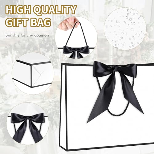 Image of JMANNI Gift Bags with Handles, 11 inch Small Gift Bag for Presents, 2 Pcs Bags with 4 Tissue Paper and 2 Cards for Baby Shower Wedding Bridal Shower Mother's Day Birthday Party (Black-White)