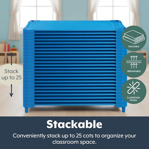 Image of Angeles Stackable Daycare Cots, Value Line Toddler Cot 52 inch L x 22 inch W, Assembled Daycare Furniture for Preschool Classroom, Standard Size, Pack of 1, Blue