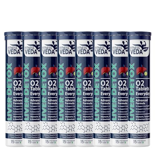 Image of Fitness Veda Liver Detox Effervescent-Pack of 8 | Fatty Liver Health Supplement | Milk Thistle With American Ginseng | Drop, Dissolve, Fizz & Drink | Advanced Ayurvedic Formula for Liver Health - 15 Tablets Each