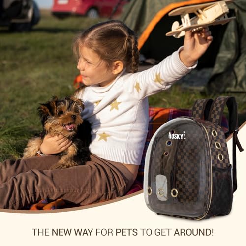 Image of Husky & Purr Cat Bag Carrier Backpack | Dog Carrying Bag | Airline Approved Cat Bag | Transparent Pet Bag for Travel | Pet Bags for Dogs, Cats, Kittens or Puppies | Anti-Scratch Pet Travel Bag