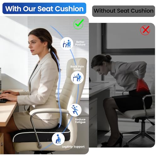 Image of Extra Large Office Chair Cushion (19 inchx17 inchx3 inch), Seat Cushion with Honeycomb Message Dots & High-Resilient Foam for Back & Tailbone Pain Relief, Butt Pillow for Long Sitting, Car Seat, Wheelchair, Floor