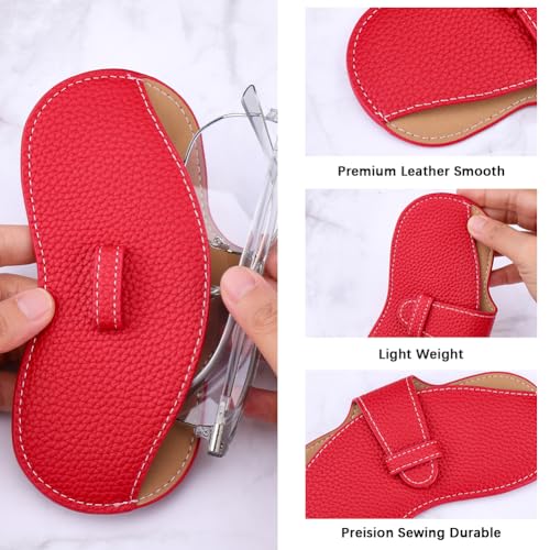 Image of CREATCABIN Leather Sunglasses Case Slim Glasses Case Portable Soft Eyeglasses Holder Spectacle Cases Pouch Bag Cover Lightweight with Cleaning Cloth Gift for ChristmasTravel Vacation 6.9x3.4 Inch Red