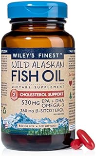Wiley's Finest Wild Alaskan Fish Oil - Cholesterol Support, Natural 800mg Plant Sterol Esters, 530mg EPA + DHA Omega-3s, Wild-Caught Alaskan, 120 Softgels (Packaging May Vary)