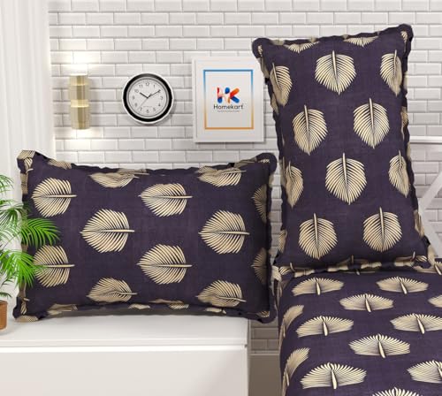 Image of HOMEKART Leaves 180 Tc Ultra Super Soft Cotton Feel Microfiber Double Bedsheet with Two Pillow Covers for Your Bedroom (90x88 Inches, Violet)