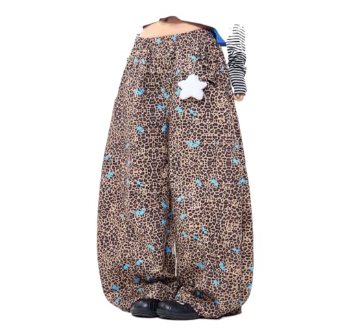 Y2k Unisex Vintage Leopard Star Print Grunge Baggy Wide Leg Pants Hiphop Streetwear Harajuku Oversize Casual Trousers
