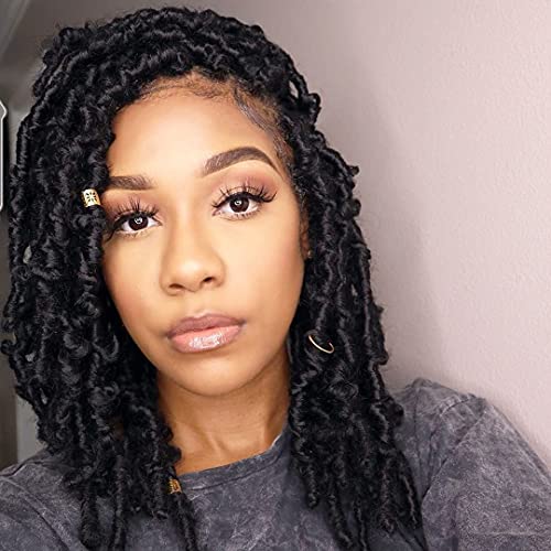 Butterfly Locs Crochet Hair 12inch 6 Packs Pre Looped Short Distressed Faux Locs Crochet Braids 12 Strands/pack Pre-twisted Butterfly Locs Crochet Synthetic Braiding Hair Extensions (12''-6packs, 1B)