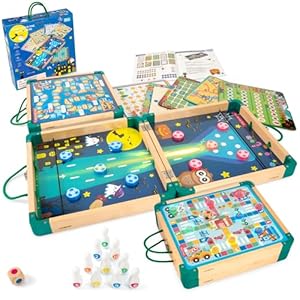 14-in-1 Portable Kids Game Set – Travel Games for Kids Ages 4-8, Snakes Ladders, Sling Puck Game and Parent Child Interaction Toys, Party Games for Family Camping Trips