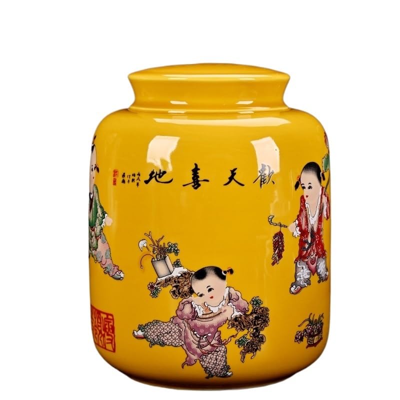 Latas de té grandes de cerámica Happy Tea Box Pu'er Black Tea Universal Sellado Multifuncional Cajas de almacenamiento Caddy(C)