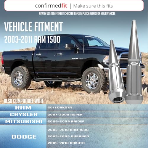 Image of Wheel Accessories Parts 20 Pcs 9 /16 inch-18 Thread Spike Spline 4.40 inch Long Lug Nuts Chrome 7 /8 inch & 13 /16 inch Hex Fits Dodge Durango Dakota Ram 1500