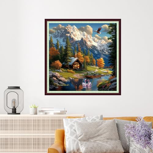 Image of Dooxvey Cross Stitch Kits for Adults Beginners,Full Range of Cross-Stitch Stamped Kits Needlepoint Kits for Beginners Embroidery Kits 11CT Cross Stitch Patterns-Snow Mountain Scenery 18x18 inch