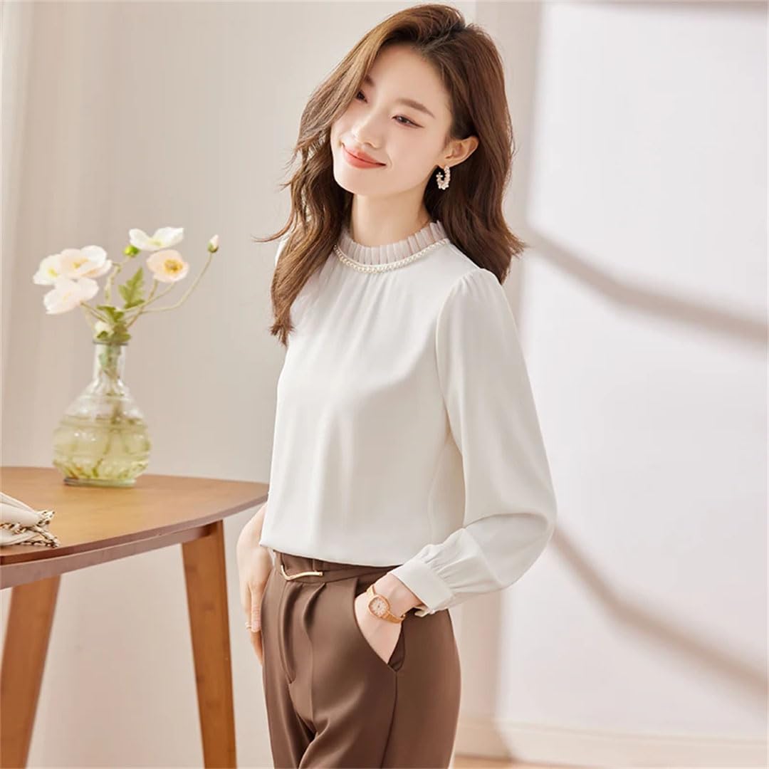 Blusa de manga larga con cuentas Temeprament para mujer, color albaricoque, para oficina, trabajo