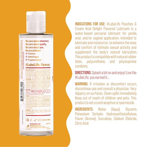Image of LUBELIFE Peaches and Cream Flavored Water Based Anal Lube 8 fl oz