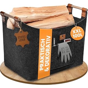 BLACK OAK Holzkorb MONTANA XXL 100L 60x36x45cm Filzkorb für Holz anthrazit