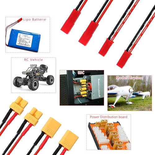 YIXISI 4 Piezas XT30 a JST Cable de Adaptador, JST Conector a XT30 Conector con Cable de Silicona 15cm 20AWG, para Vehículos RC y Baterías Lipo - imagen 6