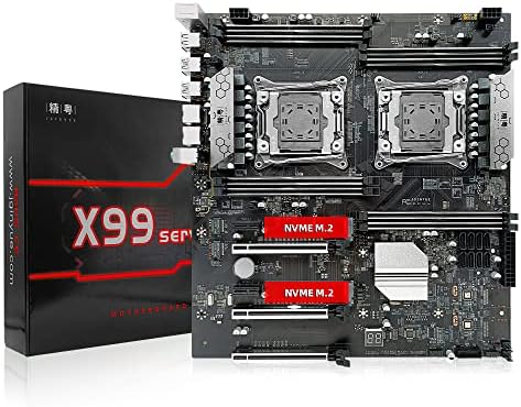 JGINYUE Intel X99 Desktop Server Motherboard, LGA 2011-V3 Twin CPU Gaming Motherboard (E-ATX, Twin M.2 NVME, 8 Channel DDR4 ECC, 5 PCIe, SATA 6Gb/s, Twin RJ45) with Diagnostic Card Max 512G