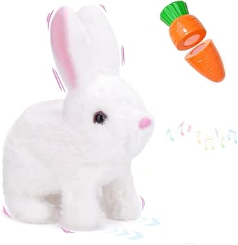 Hopping Walking Bunby Realistic Bunny Toy Rabbit Toy with Sounds, Wiggling Ears, Twitching Mouth and Nose White
