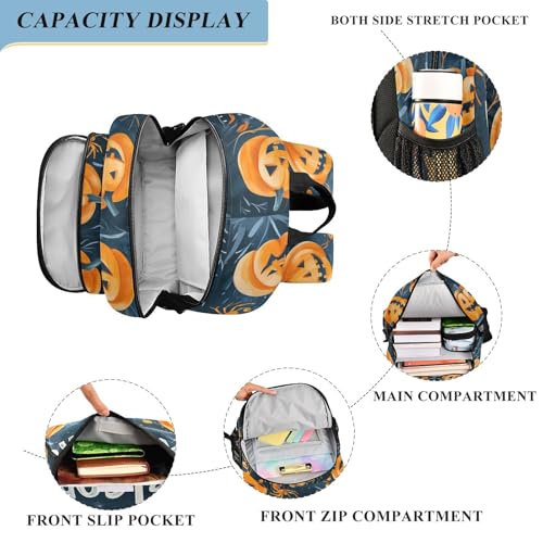 kids hike backpack 8-12： lightweight book bags for children in assorted colors - Night Halloween Pumpkin4