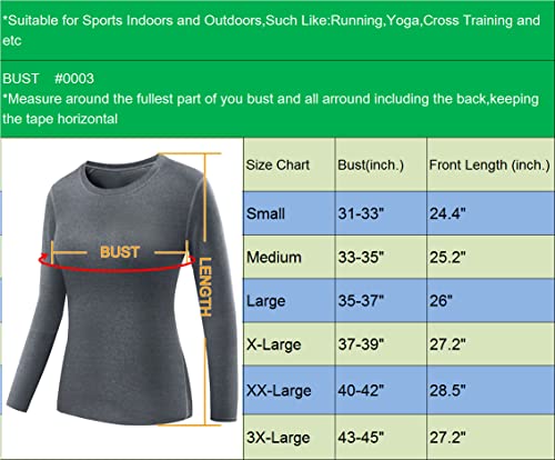 Neleus Women's 3 Pack Dry Fit Athletic Compression Long Sleeve T Shirt,Black,Grey,Blue,X-Large #TOP2