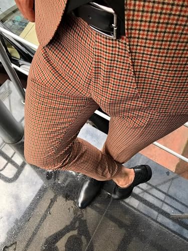 Mens Vintage Suit Slim Fit - 3 Piece Plaid Suits for Men One Button Blazer Wedding Party Prom Jacket Vest & Pants Set3