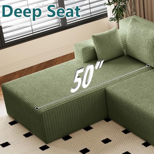Image of 142 inch U-Shape Cloud Couch, Modern Modular Sectional U-Shape Sofa, Corduroy Boneless Couch Upholstered Couches Deep Seat Sleeper Chaise Longue for Living Room, No Assembly Required,Green