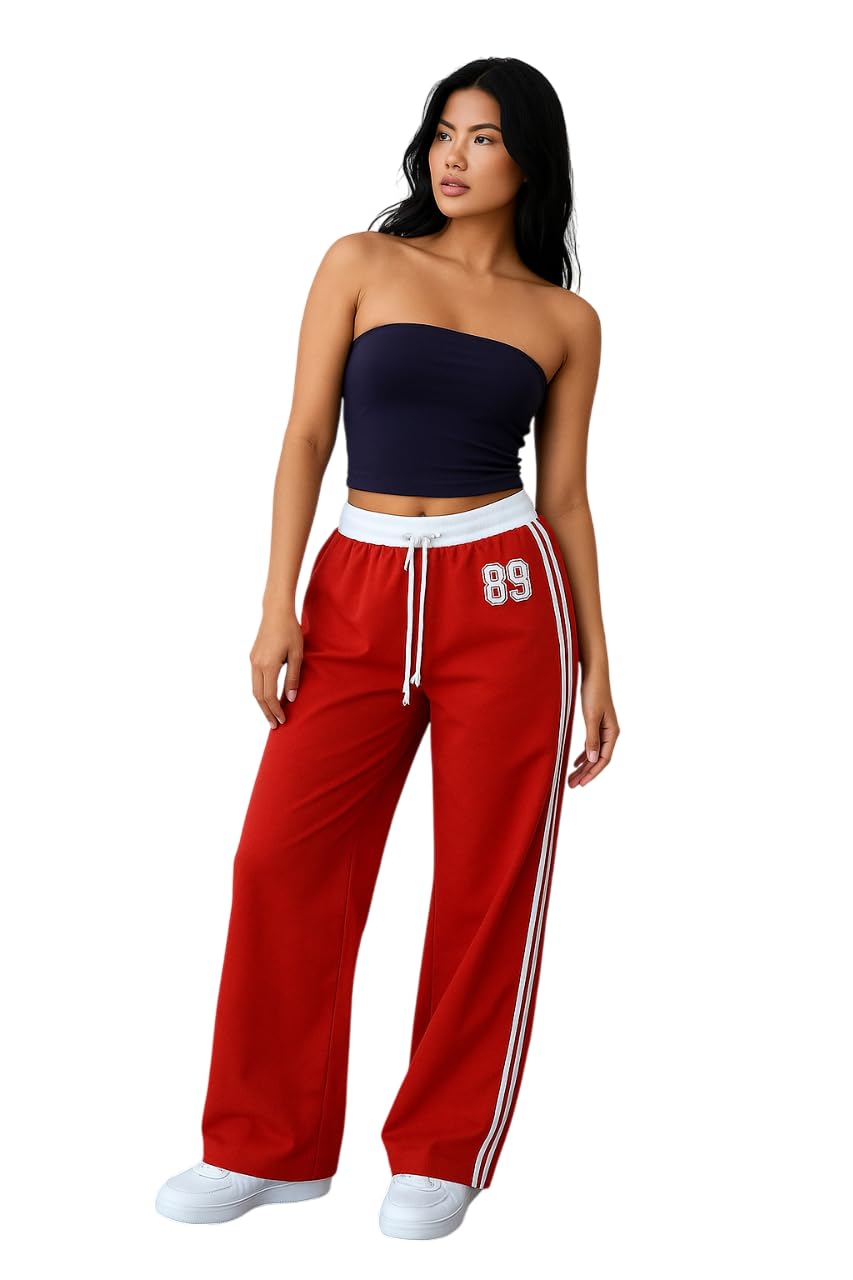 veerstow Women's Athletic Track Pants, Drawstring Waist, Wide Leg-picture-28
