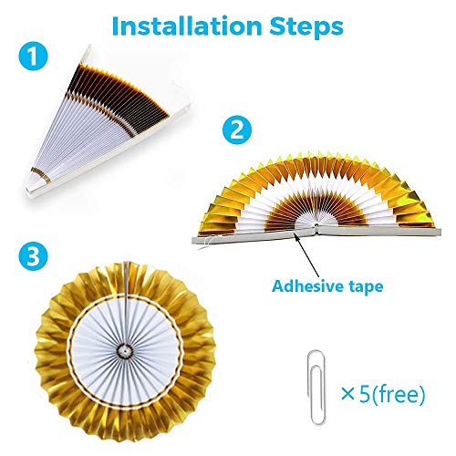 Image of Party Propz Paper Birthday Decoration Items for Husband,Girl Or Boy-10Pcs / Gold Paper Fan Hanging Decorations Set with Gold Happy Birthday Banners and Pennant Banner for Bday Decorative Supplies Materials