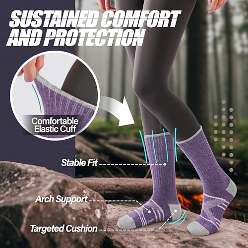 Image of ANTSANG 5 Pairs Merino Wool Hiking Socks for Men & Women Thermal Winter Warm Moisture Wicking Cushion Boot Socks