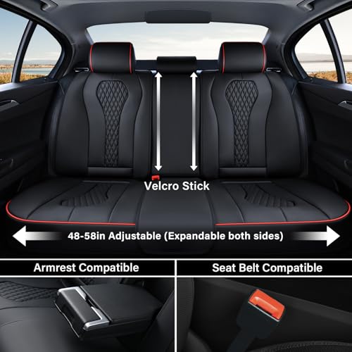 Image of Coverado Car Seat Covers, Rear Car Protectors, Black Leather Seat Covers, 3-Piece Waterproof Automotive Seat Covers for Back Seats Universal Fit for SUVs & Cars, All-Weather Protection