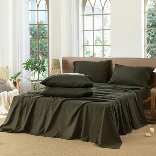 Image of MooMee Sheet Set 100% Washed Cotton Linen-Like Extra Deep Pocket Queen | Relaxed Linen-like Texture. Soft, Breathable & Lightweight Comfort. 15-19 inch Extra Deep Pocket with All-around Elastic