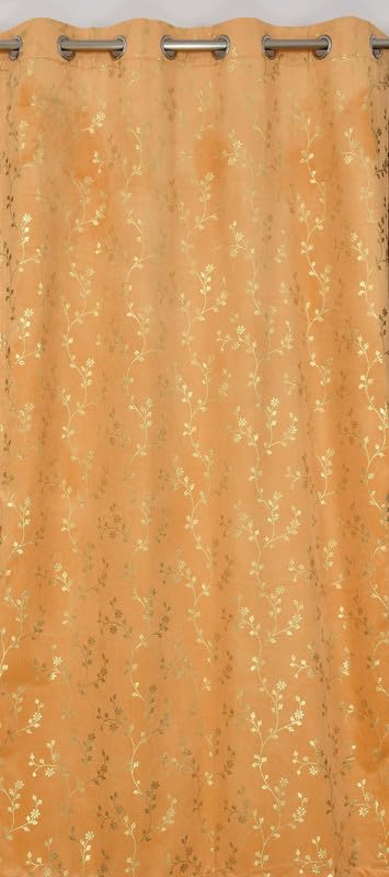 Image of Heavy Velvet Fabric Luxury Looks Room Darkening Floral Designer Curtains 8 Feet for Door, Gold, Pack of 2 Pieces