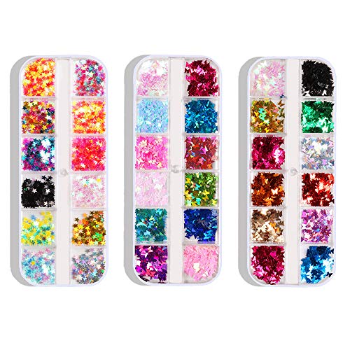 3 Boxen Schmetterling Glitzer Nägel,Schmetterling Nagel Pailletten,Verschiedene Formen Nail Art Flake Nail Glitter, 3D…