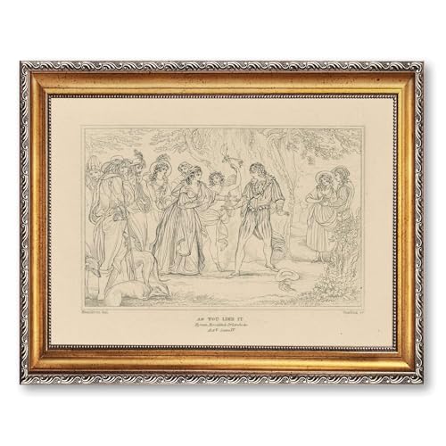 Vintage Framed Shakespearean Scene Wall Art Canvas Print Oil Paintings Reproduction World Classics, Middle Ages Artwork Poster, Painting, Pictures Home Decor for Living Room, Bedroom, Apartment (Retro Framed,12L"x16W")